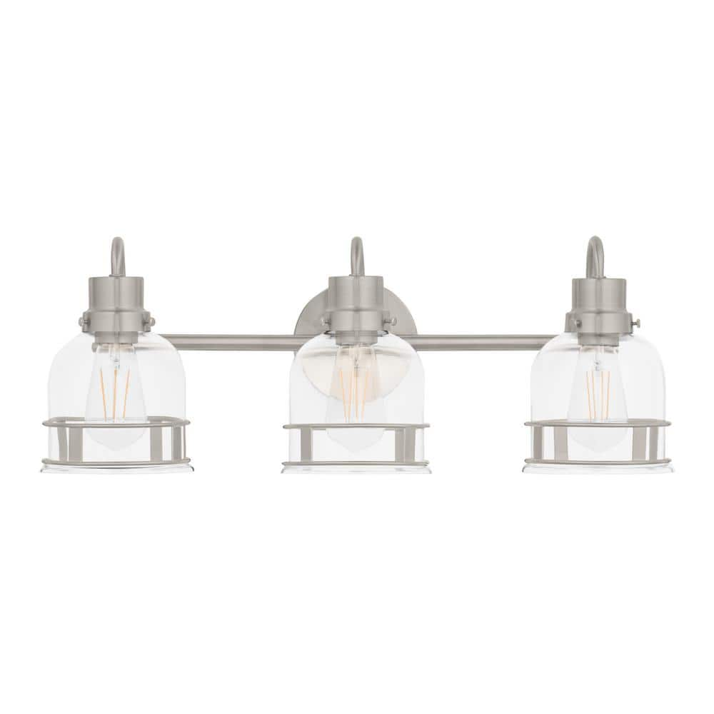 Home Decorators Collection Willow Springs 23.5 in. 3-Light Brushed Nickel Bathroom Vanity Light with Clear Glass Shades