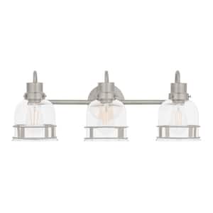 Willow Springs 23.5 in. 3-Light Brushed Nickel Bathroom Vanity Light with Clear Glass Shades