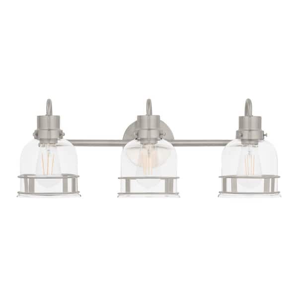 Willow Springs 23.5 in. 3-Light Brushed Nickel Vanity Light with Clear Glass Shades For Bathroom