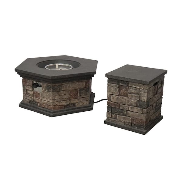 Noble House Chesney 37 in. x 17 in. Octagonal Lightweight Concrete Outdoor Patio Fire Pit in Mixed Brown