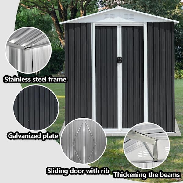 JimsMaison Metal Shed with 6 ft. W x 9 ft. D Double Door and Vents