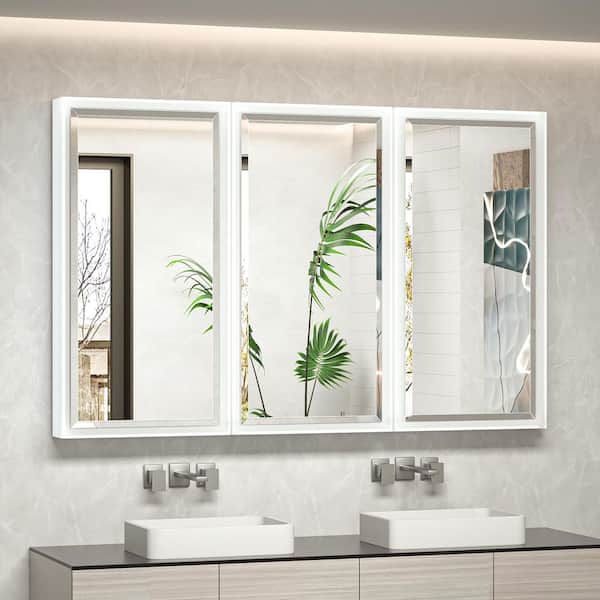 48 in. W x 30 in. H Rectangular Aluminum White Framed Recessed/Surface Mount Medicine Cabinet with Mirror