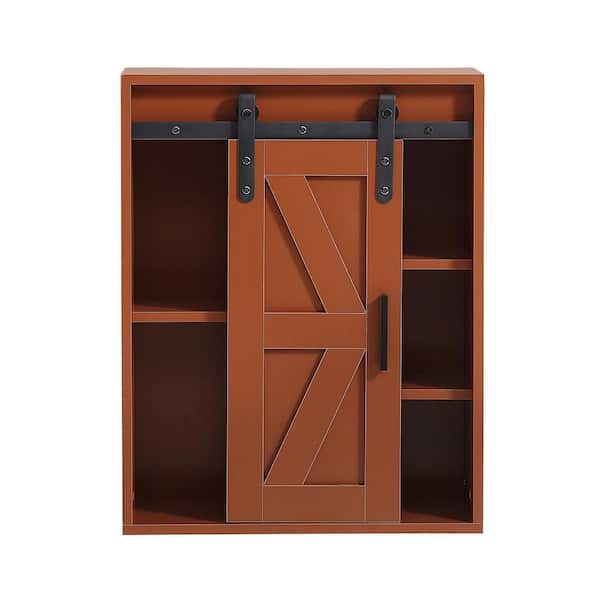 Tidoin 21.7 in. W x 7.9 in. D x 27.6 in. H Chocolate Brown Bathroom Wall Cabinet with 1 Door and 5 Shelves