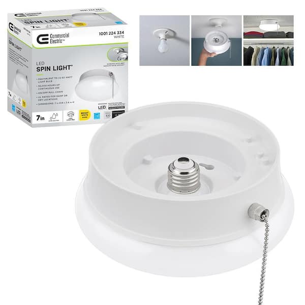Commercial Electric 60-Watt Equivalent E26 7 in. Closet Light with Pull Chain LED Light Bulb 4000K Bright White 830 Lumens