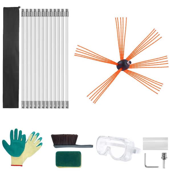 39 ft. Chimney Sweep Kit, 12 Reinforced Nylon Flexible Rods, Ergonomic Chimney Cleaning Brush, 360-Degree Brush