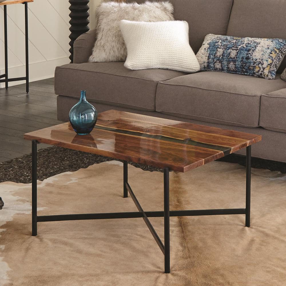 Rivers Edge 36" Acacia Wood and Acrylic Coffee Table