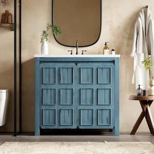 36 in. W x 18 in. D x 34 in. H Single Sink Freestanding Bath Vanity in Blue with White Resin Top and Storage Cabinet