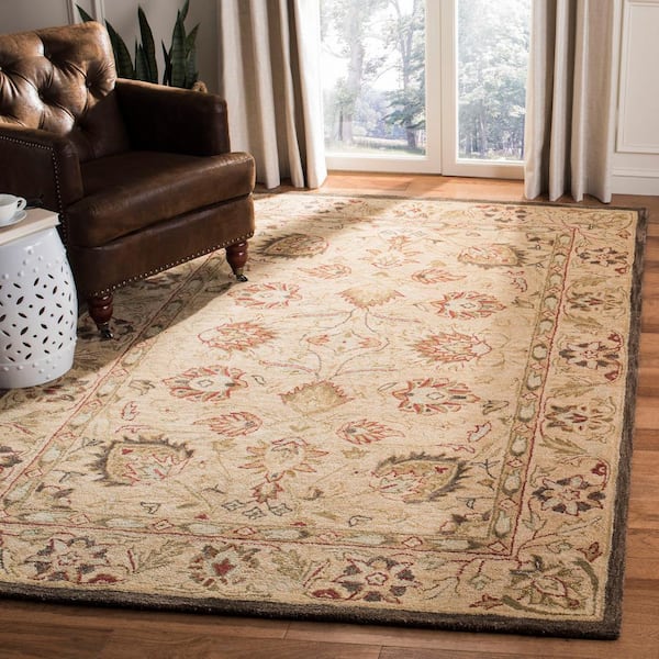 Anatolia Beige 9 ft. x 12 ft. Border Floral Area Rug