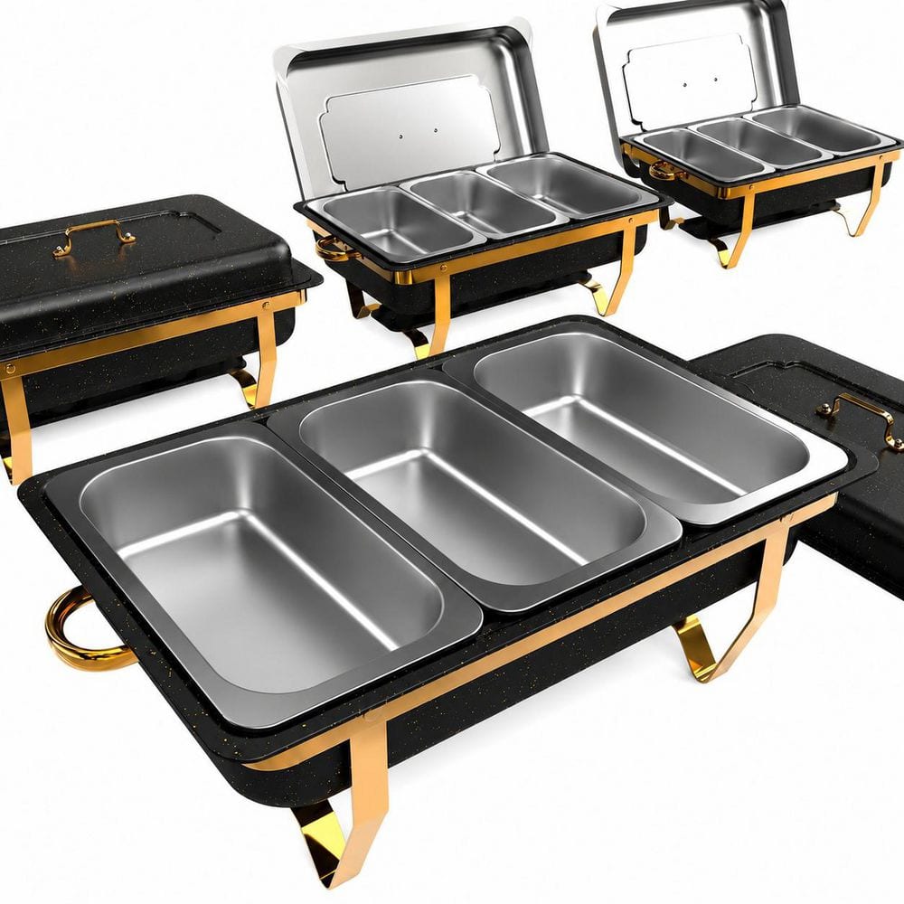4 Pack 9 qt Black Stainless Steel Chafing Dishes with Multi-Size Food Pans and Foldable Frame price history on PriceWatchPro