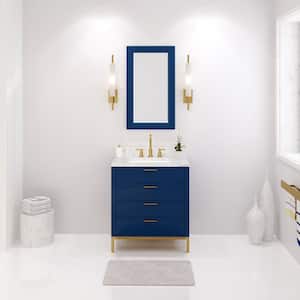 Bristol 30 in. W x 21.5 in. D Vanity in Monarch Blue with Marble Top in White with White Basin and Grooseneck Faucet