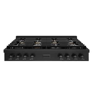 Paramount 48 in. 8-Burner Porcelain Cooktop with Brass Burners in Black Stainless Steel