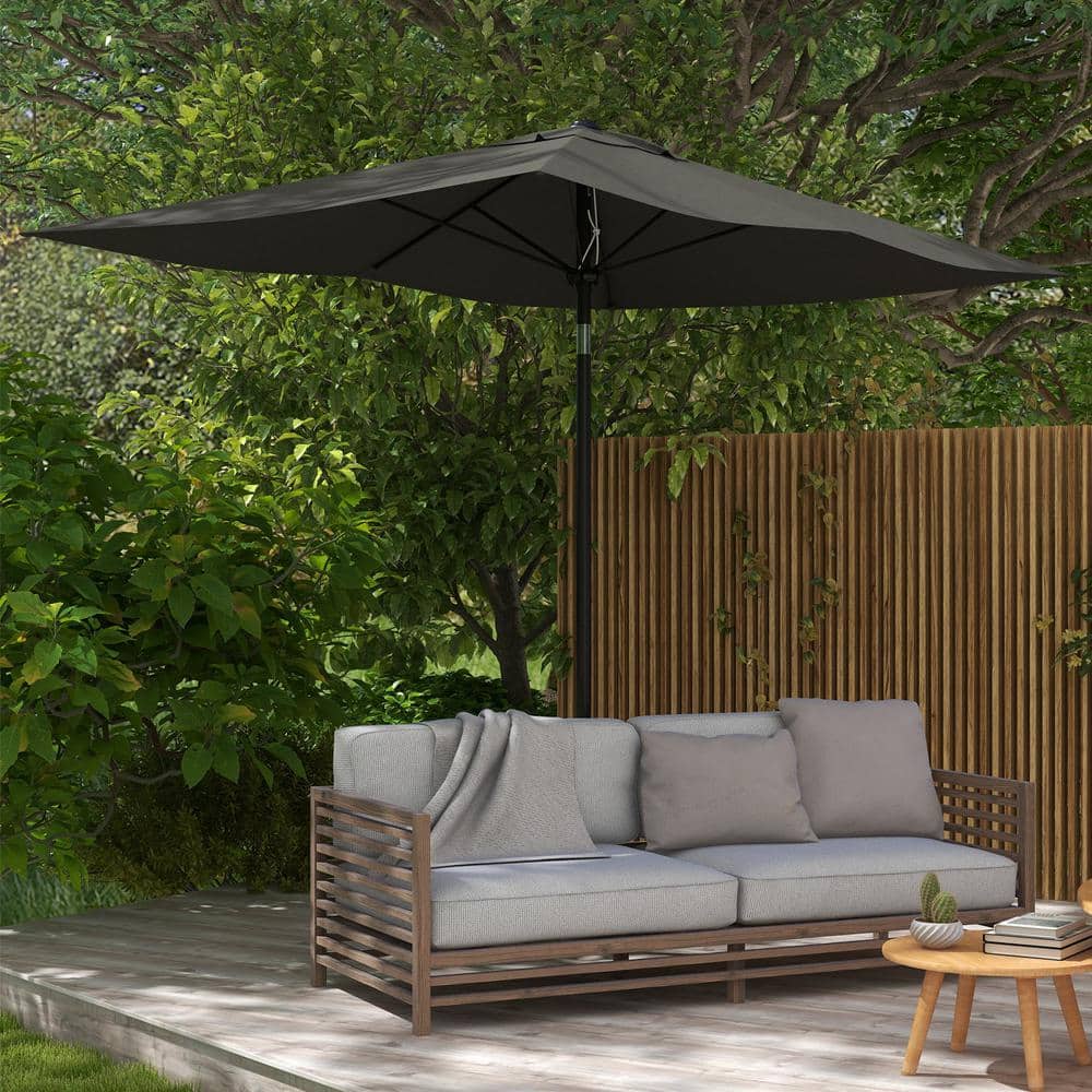 Gray Rectangular Market Umbrella with Crank & Tilt, 6.6 x 10 ft