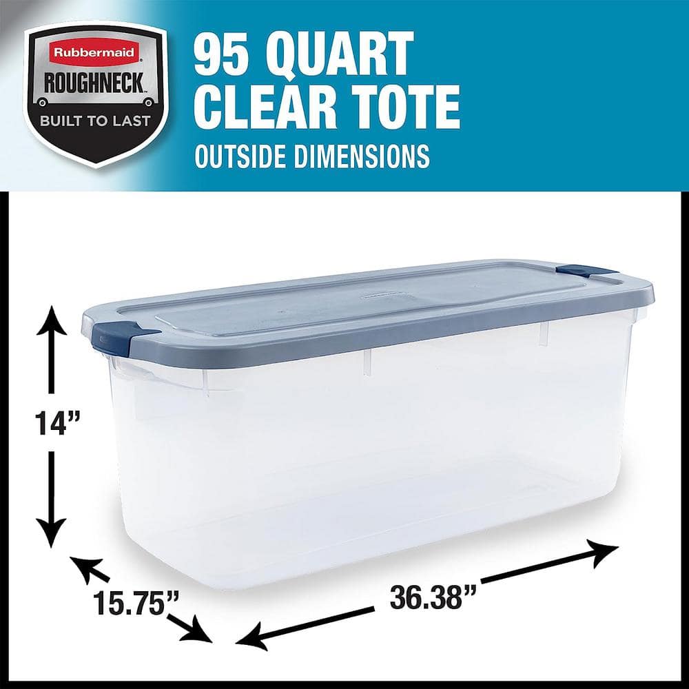 Clear 95 Qt Plastic Storage Bins with Gray Lids, Set of 4