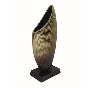 Gold and Black Urn Metal Decorative Vase with Vertical Ribbing