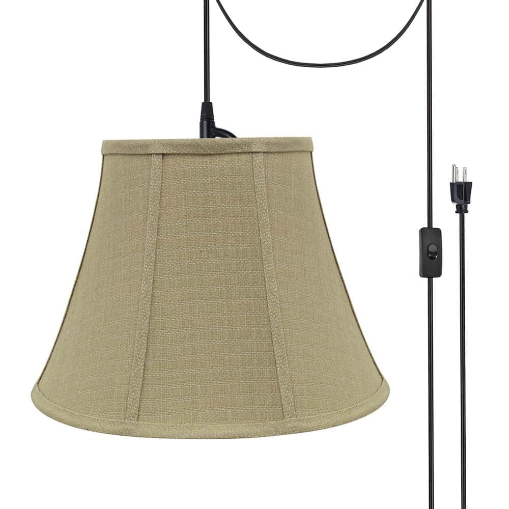 Matte Black Plug-in Swag Pendant with Beige Linen Shade
