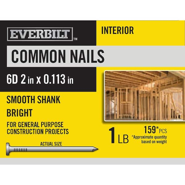 Everbilt 6D 2 in. Common Nails Bright 1 lb (Approximately 159 Pieces ...