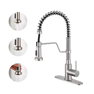 Single-Handle Pull-Down Sprayer Kitchen Faucet with 3 Function Pull out Sprayerhead, Deckplate in Brushed Nickel