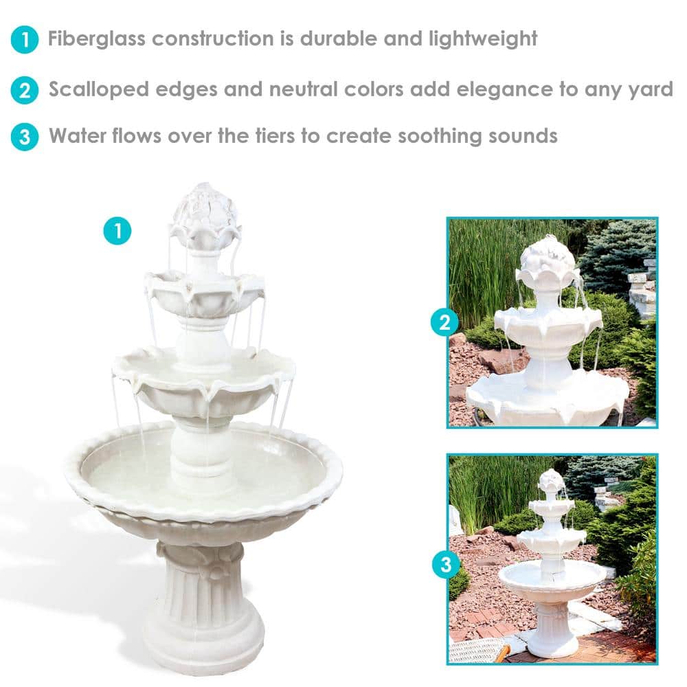 Sunnydaze White Fiberglass 52" 4-Tier Fruit Top Outdoor Water Fountain