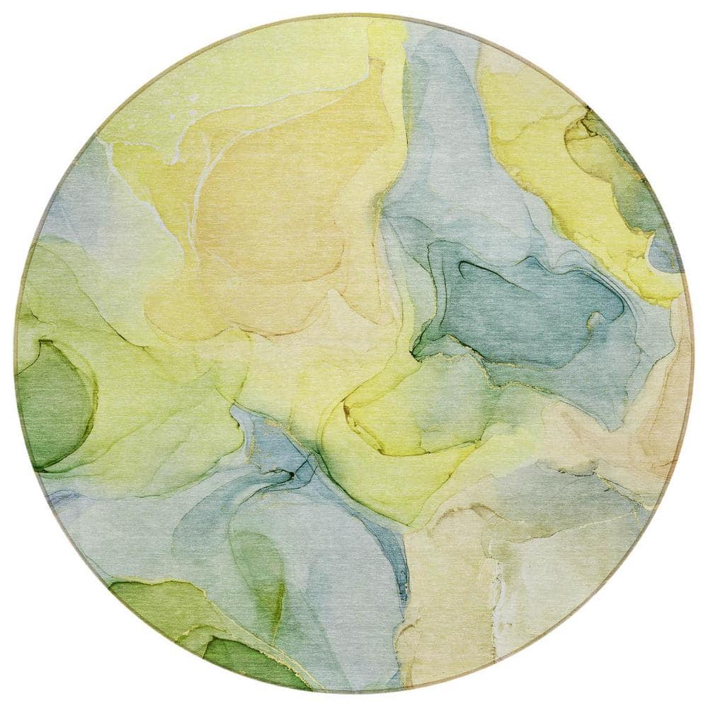 Yellow 8 ft. Round Abstract Indoor / Outdoor Area Rug price history on PriceWatchPro