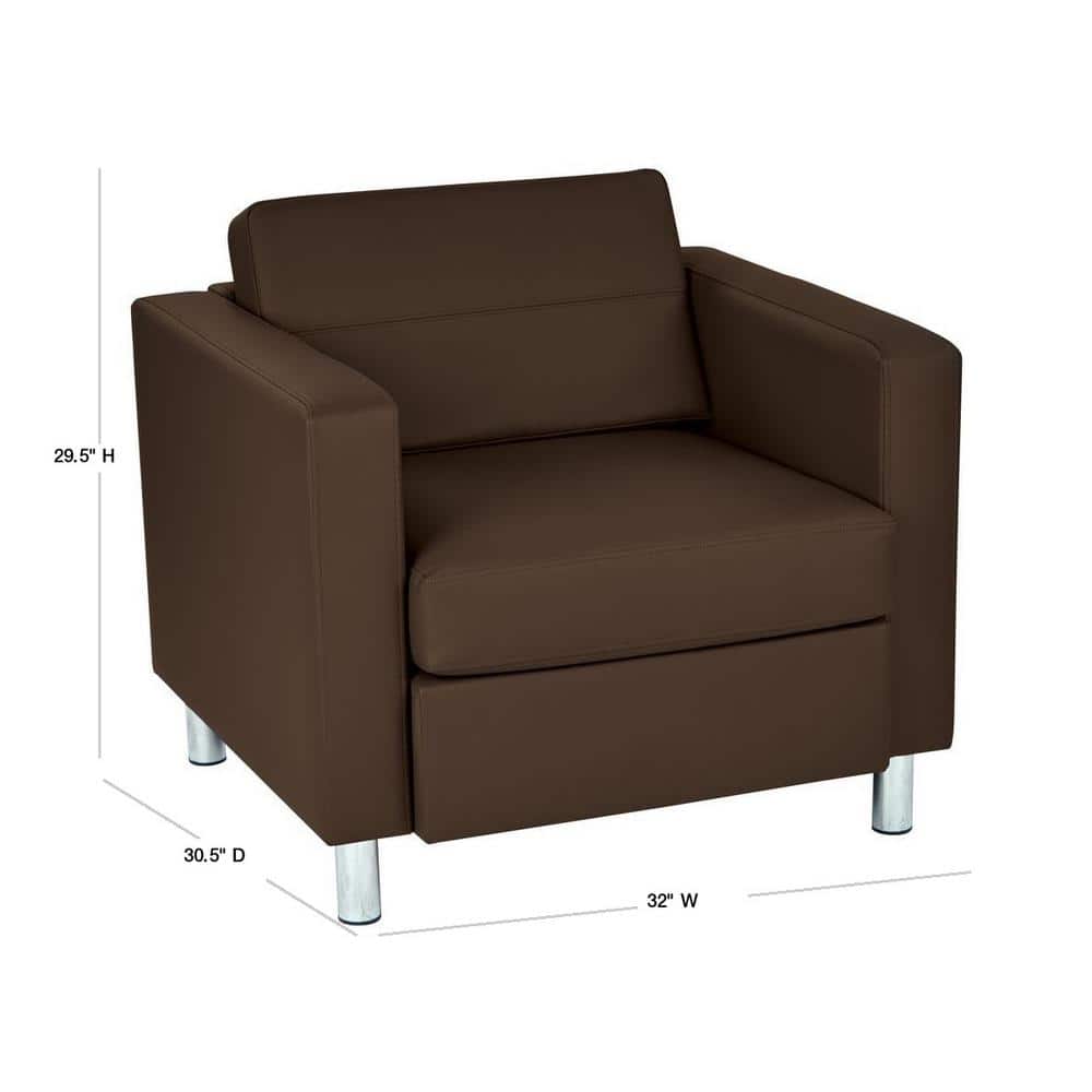 Java Brown Faux Leather Accent Chair with Metal Legs