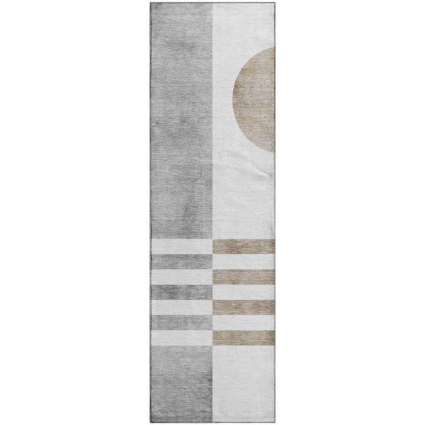 Mayfield Premium Machine Washable Abstract AMF2131 Ivory 2 ft. x 7 ft. Runner Rug