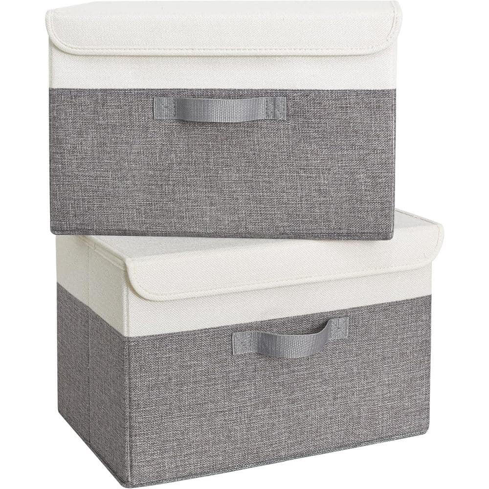 White Gray Large Storage Bins with Lids, Toy Storage Organizer