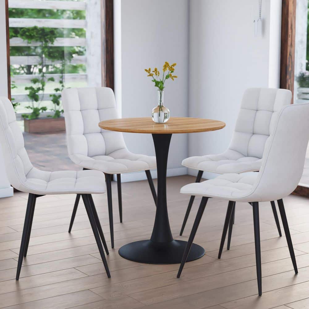 Contemporary Round Marble & Wood Bistro Dining Table