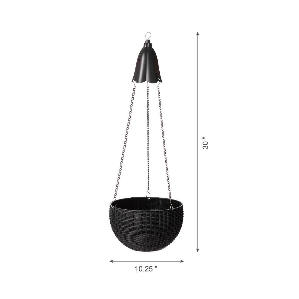 Solar Lighted Contemporary Black Plastic Hanging Planter 30"H
