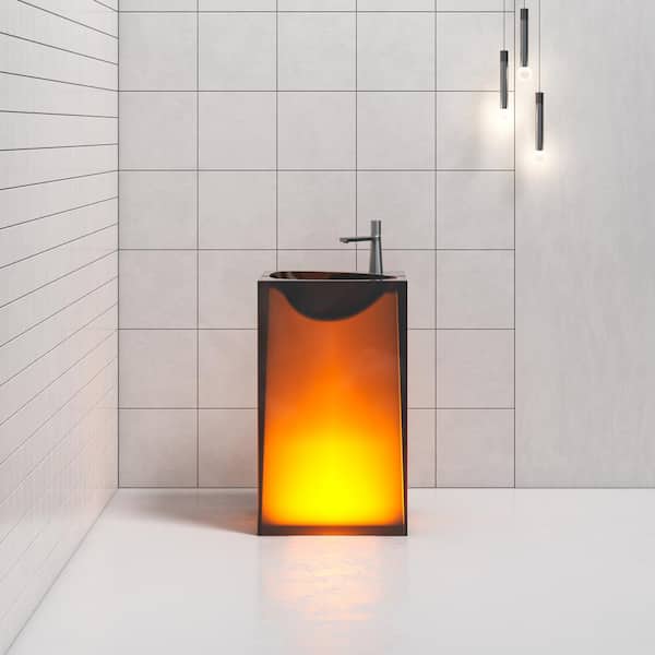 Vanity Art 20 in. L x 18 in. W x 33.5 in. H Stone Resin Transparent Freestanding Pedestal Sink Basin with Faucet Hole in Coffee