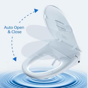 Electric Plug-In Bidet Seat for Elongated Toilet with Auto Open and Close, Child Wash, Heated Seat, Night Light in White
