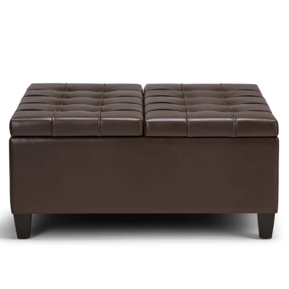 Chocolate Brown Tufted Faux Leather Cocktail Ottoman with Storage