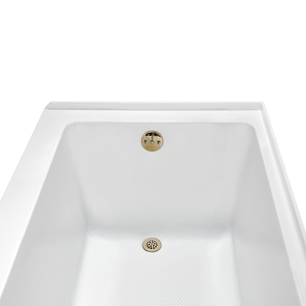 Glossy White Acrylic Alcove Bathtub with Polished Brass Drain