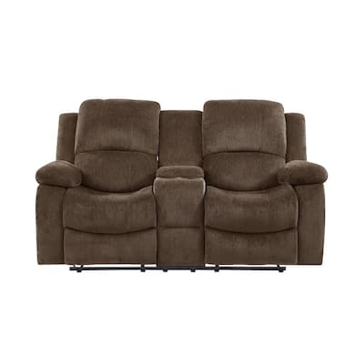 Charlie 39 in. Brown Solid Fabric 2-Seater Loveseat with Reclining