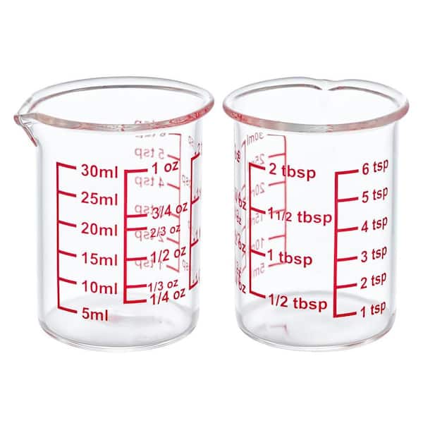 1 oz. Glass Measuring Cup with V-Shaped Spout and Precision for Kitchen and Bar (2-Pack)