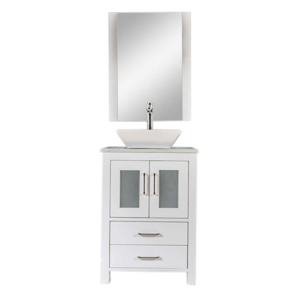 Newport 24 in. W x 18 in. D Bath Vanity in White with Marble Vanity Top in 