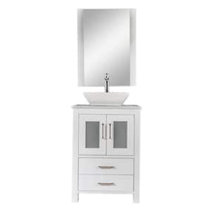 Newport 24 in. W x 18 in. D Bath Vanity in White with Marble Vanity Top in White with White Basin and Mirror