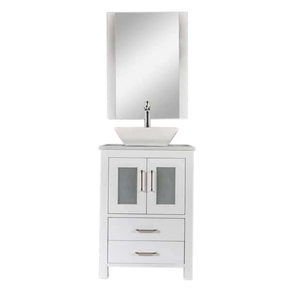 Unbranded Newport 24 in. W x 18 in. D Bath Vanity in White with Marble Vanity Top in White with White Basin and Mirror