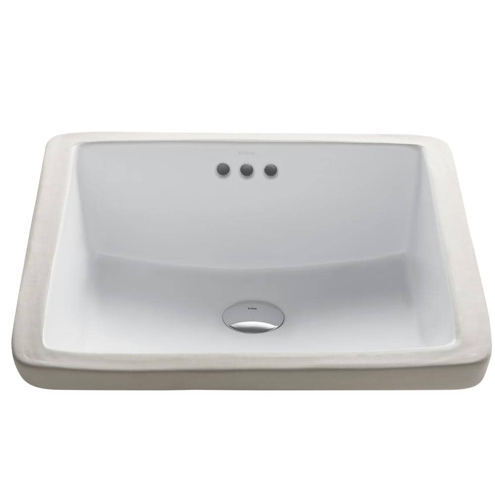 KRAUS Elavo Square Ceramic Undermount Bathroom Sink in White with