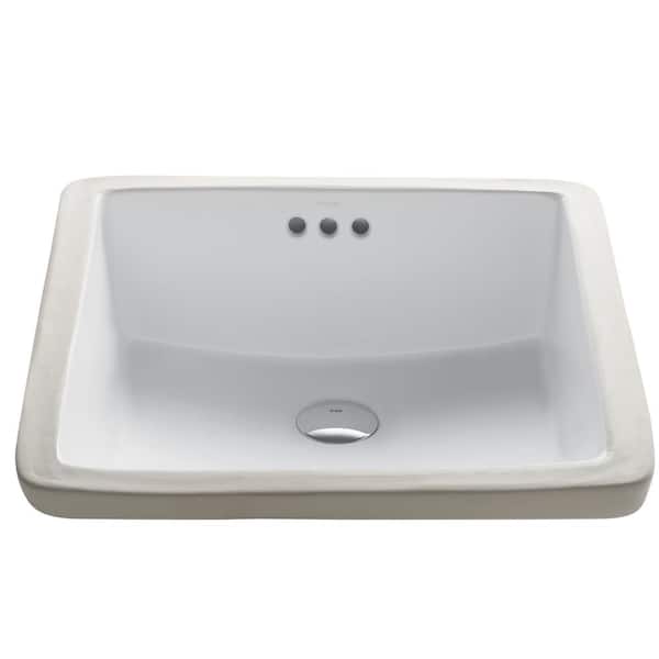 KRAUS Elavo Square Ceramic Undermount Bathroom Sink in White with Overflow