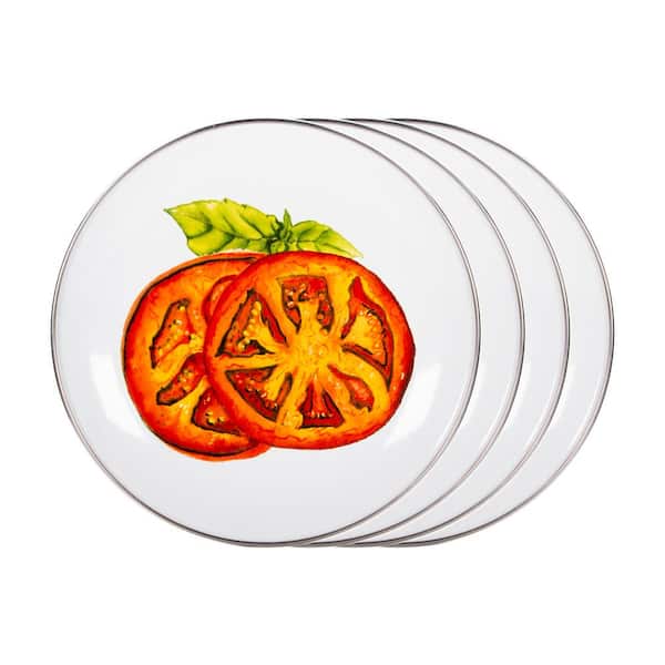 Golden Rabbit Tomatoes 8 in. Enamelware Round Sandwich Plate Set of 4