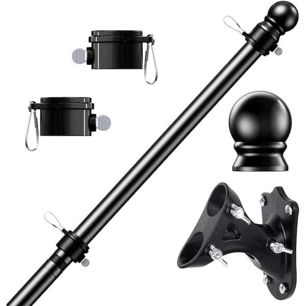 Adjustable Spinning Stainless Steel Flag Pole Kit Rustproof 5FT with Bracket for Outdoor 3x5 Flags Black
