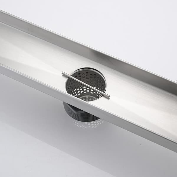 30 in. Linear Grid Shower Drain with Leveling Feet in Brushed Nickel