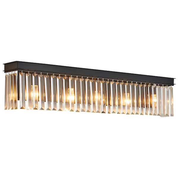 pasentel 28 in. 5-Light Matte Black Bathroom Vanity Light Wall Light Fixtures Over Mirror with Clear Crystal Shade