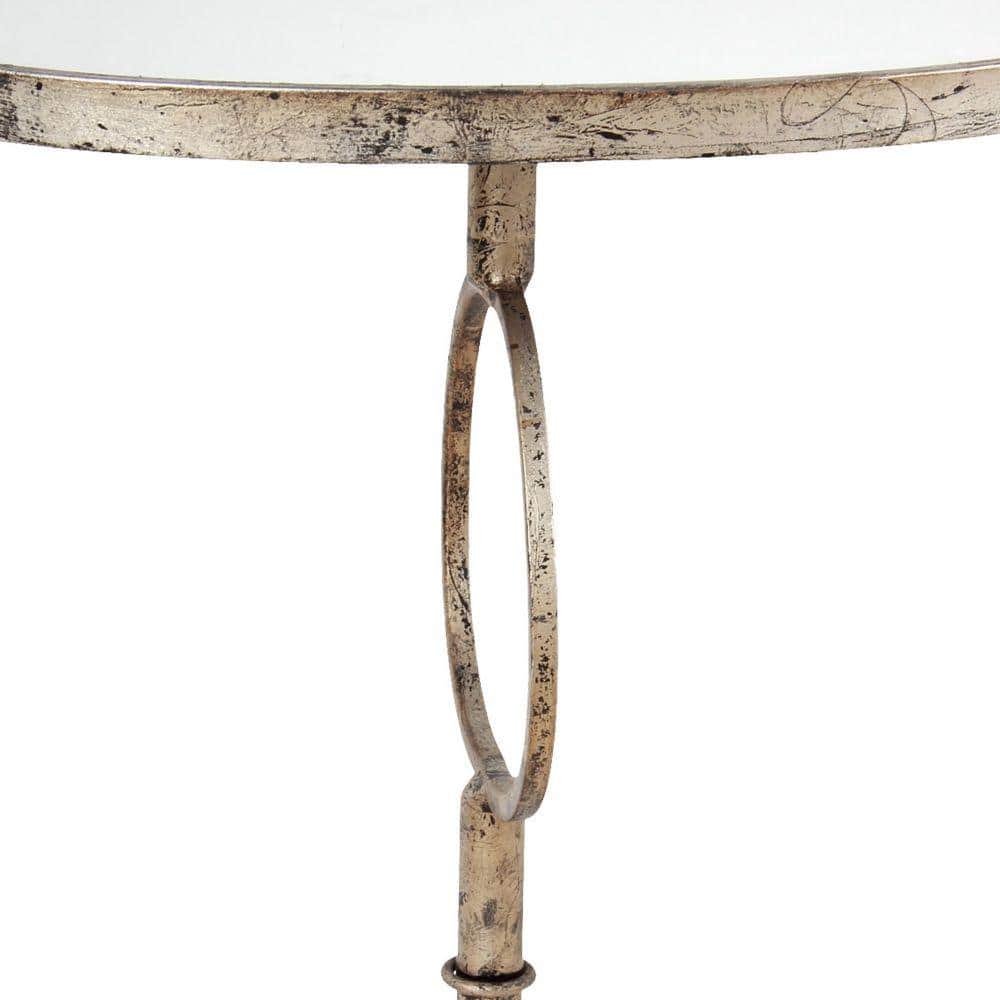 Elysian 28" Round Mirrored Top Accent Table with Rustic Gold Metal Base