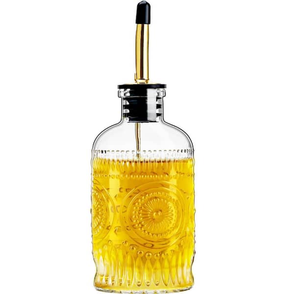 7 oz. Glass Gold Oil Dispenser Bottle Transparent Elegant Kitchen Cooking Olive Oil Bottle with Metal Spout
