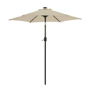 7.5 ft. Steel Solar Patio Market Umbrella with Push Button Tilt and Crank Lift in Beige