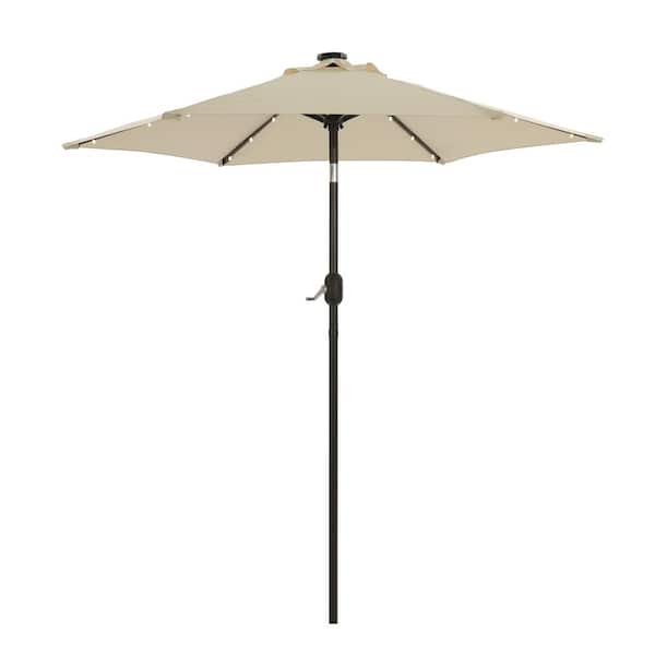 WELLFOR 7.5 ft. Steel Solar Patio Market Umbrella with Push Button Tilt and Crank Lift in Beige
