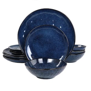 Samara 12-Pcs Stoneware Dinnerware Set Service of 4 in Blue