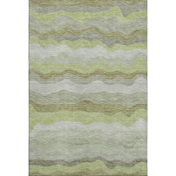 Mayfield Premium Machine Washable Abstract AMF2397 Aloe 3 ft. x 5 ft. Area Rug