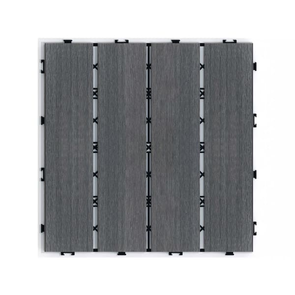Wood-Plastic Composite Patio Deck Tiles, 12 in. x 12 in. Interlocking Deck Tiles in Grey (11-Pack)